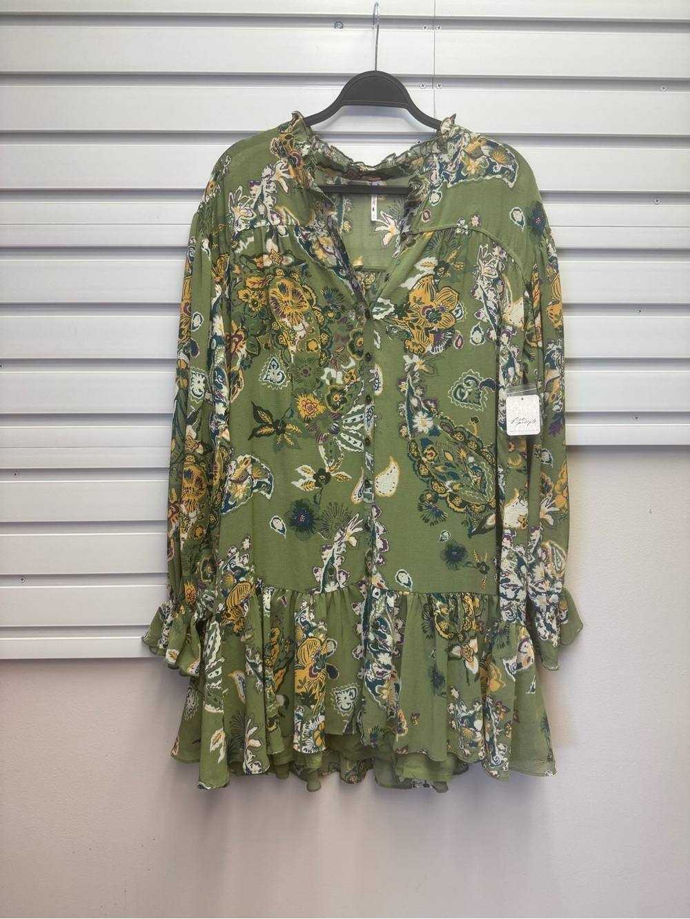 Free People Green Floral Ibiza Nights Mini Dress